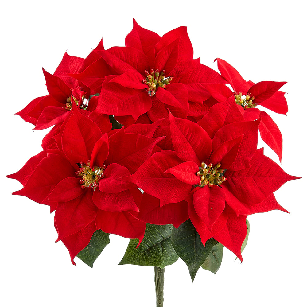 15" Velvet Artificial Poinsettia Flower Bush -Red (pack of 12) - XPB534-RE