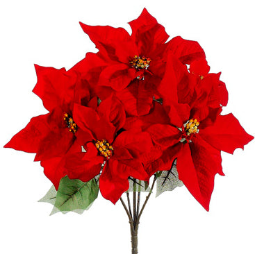 19" Outdoor Water Resistant Artificial Poinsettia Flower Bush -Red (pack of 12) - XPO190-RE