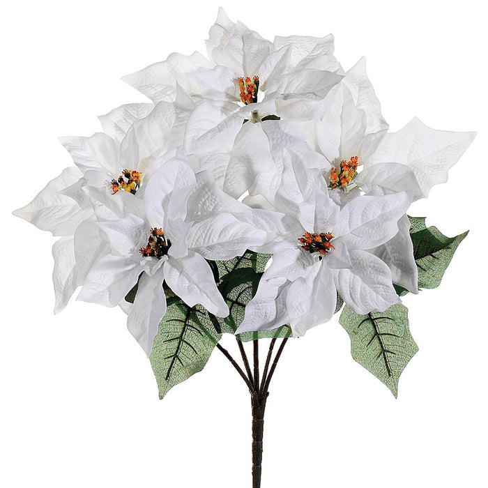 19" Outdoor Water Resistant Artificial Poinsettia Flower Bush -White (pack of 12) - XPO190-WH
