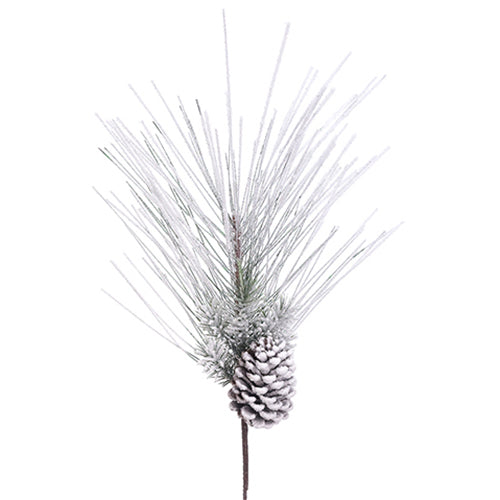 20" Artificial Snowed Mixed Pine w/Pinecone Stem -Green/Snow (pack of 24) - YKX241-GR/SN