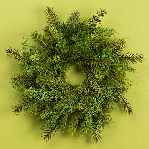16" Cedar & Pine Artificial Hanging Wreath -2 Tone Green (pack of 4) - YWC211-GR/TT