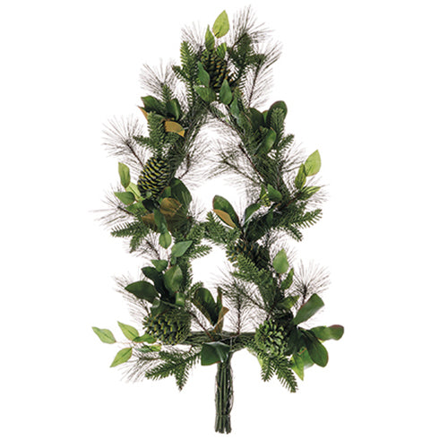40" Artificial Tree-Shaped Mixed Pine, Magnolia Leaf & Pinecone Hanging Wreath -Green/Brown - YWN515-GR/BR