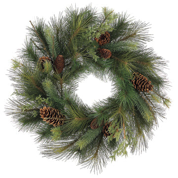 24" Artificial Mixed Pine, Pinecone & Twig Hanging Wreath -Green/Brown (pack of 2) - YWX416-GR/BR