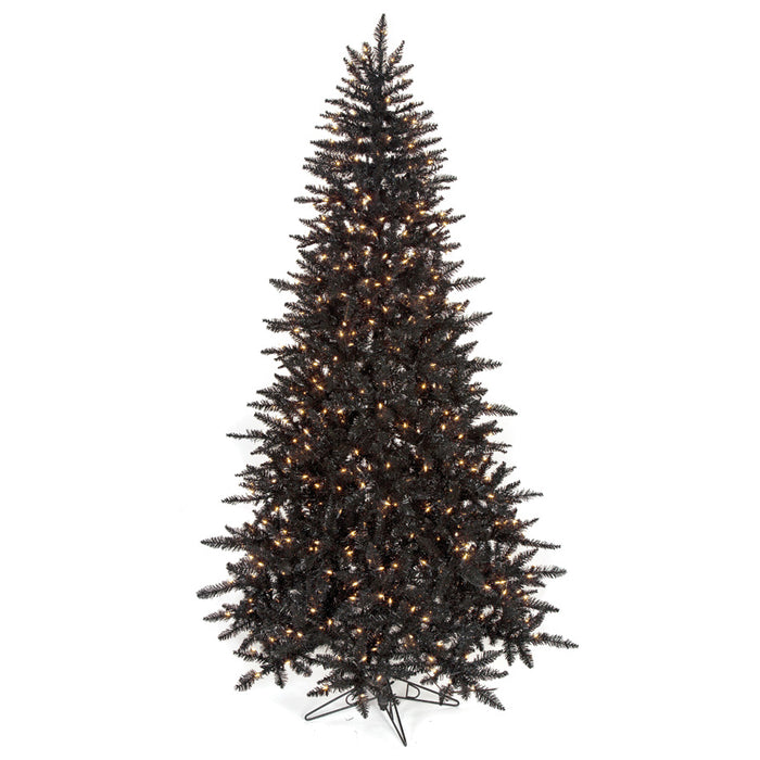 7'6"Hx50"W Black Tinsel & PVC Lighted Artificial Christmas Tree w/Stand -Black - C144601