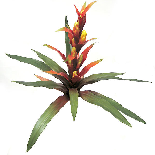 21" Artificial Real Touch Bromeliad Plant Flower Bush -Red/Yellow (pack of 6) - P0485
