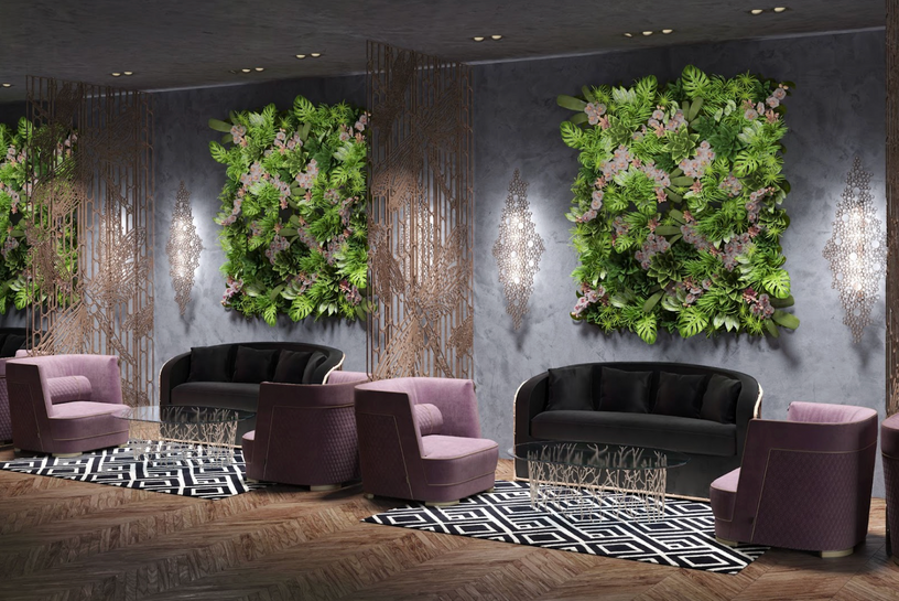 Artificial plants used in a hotel lobby design