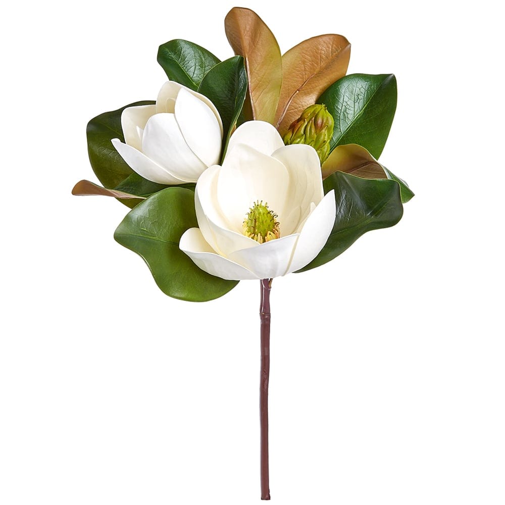 17" Magnolia Artificial Flower Stem Pick -White (Pack of 12) - XFK179-WH/GR