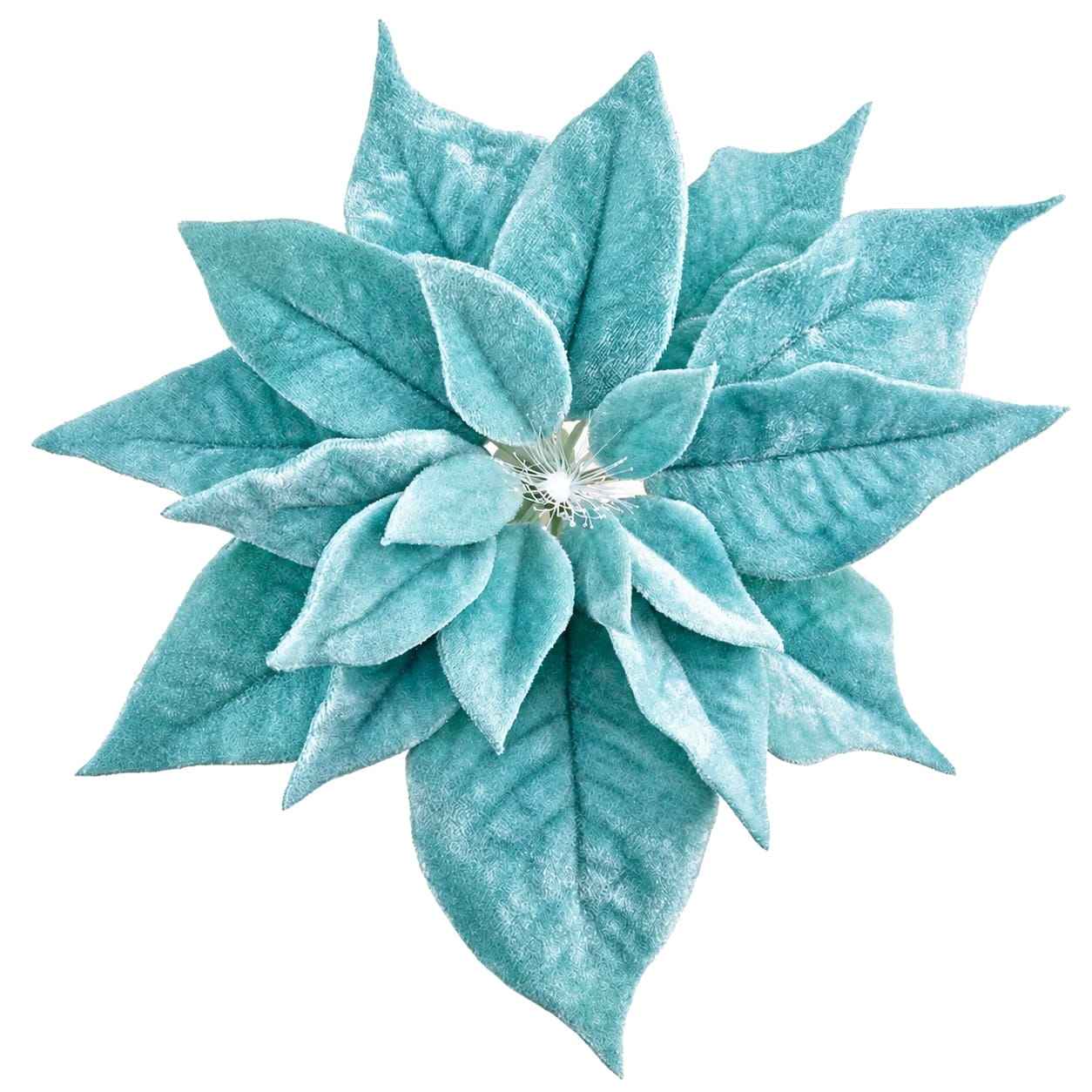 9" Velvet Poinsettia Battery Operated Fiber Optic Light Artificial Clip-On Flower -Aqua (Pack of 12) - XPH150-AQ