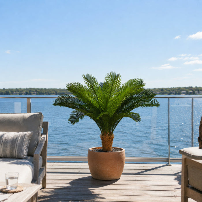 36"Hx44"W Custom-Made Outdoor UV-Proof Artificial Sago Cycas Cluster Palm -18 Fronds -Green - A0018
