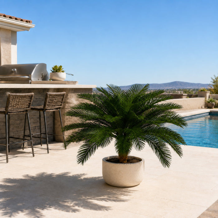 36"Hx44"W Custom-Made Outdoor UV-Proof Artificial Sago Cycas Cluster Palm -48 Fronds -Green - A0048