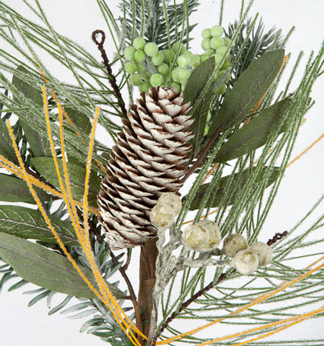 15" Frosted Mixed Greenery & Berry Artificial Stem -Green/White (pack of 12) - A101765