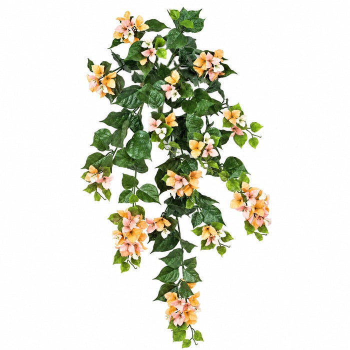 36" Outdoor UV-Proof Artificial Bougainvillea Flower Bush -Peach/Cream (Pack of 4) - A-1021