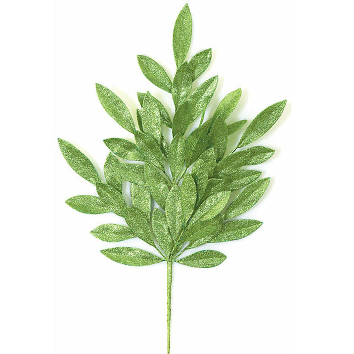 23" Artificial Glittered Laurel Bay Leaf Stem -2 Tone Green (pack of 24) - A110634