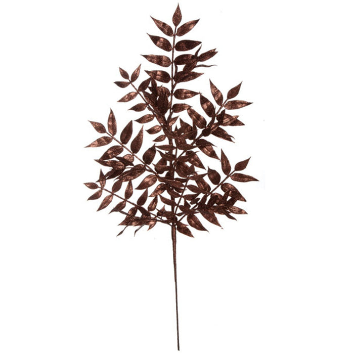 22" Glittered Artificial Walnut Leaf Stem -Chocolate (Pack of 24) - A-142130