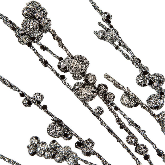 32" Glittered Foam Berry Artificial Stem -Black/Silver (Pack of 12) - A143010