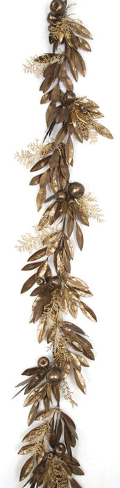 6' Metallic Artificial Mixed Bay Leaf, Apple & Berry Garland -Bronze (Pack of 4) - A160075