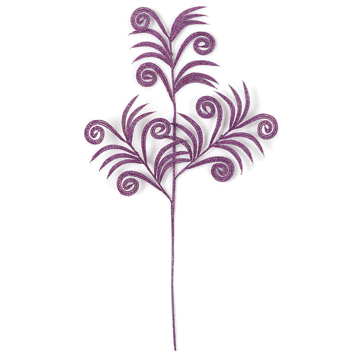 21" Glittered Artificial Peacock Leaf Stem -Purple (pack of 12) - A-170504