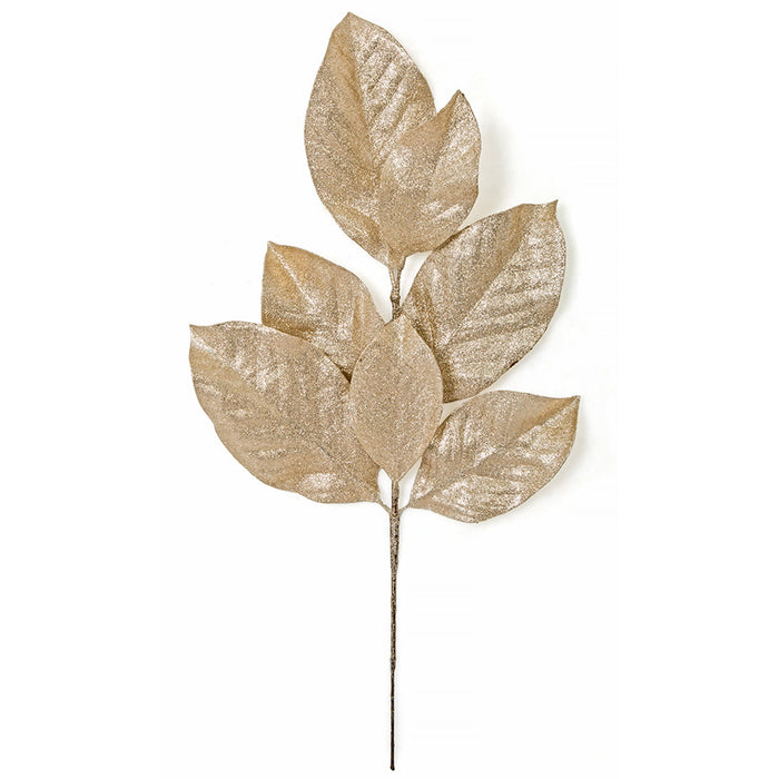 23" Glittered Artificial Magnolia Leaf Stem -Champagne/Rose Gold (pack of 24) - A170653