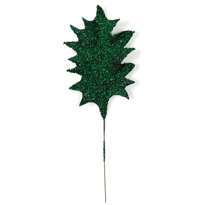 22" Beaded Artificial Holly Leaf Stem -Green (Pack of 48) - A-172313