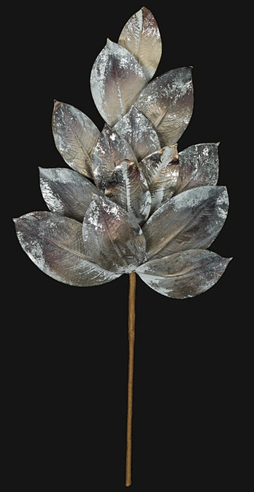 24" Metallic Artificial Magnolia Leaf Stem -Silver/Brown (Pack of 12) - A172726