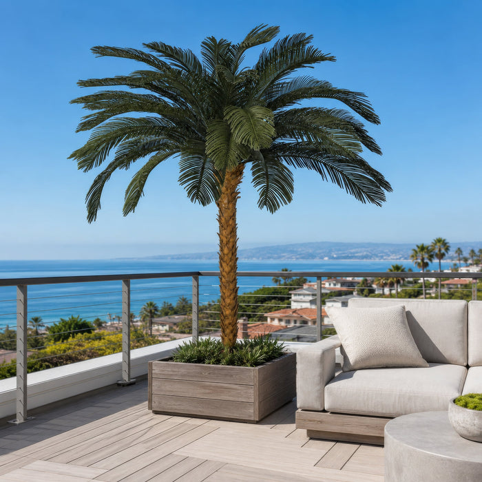 7'6"Hx68"W Outdoor UV-Proof Artificial Sago Cycas Palm Tree -36 Fronds -Green - A174700