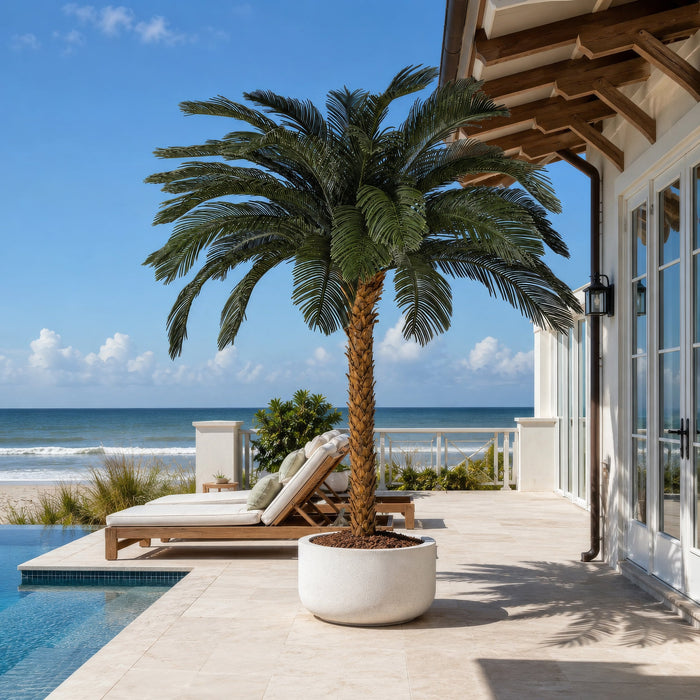7'6"Hx68"W Outdoor UV-Proof Artificial Sago Cycas Palm Tree -36 Fronds -Green - A174700