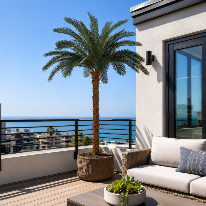 8'6"Hx68"W Outdoor UV-Proof Artificial Sago Cycas Palm Tree -36 Fronds -Green - A174720
