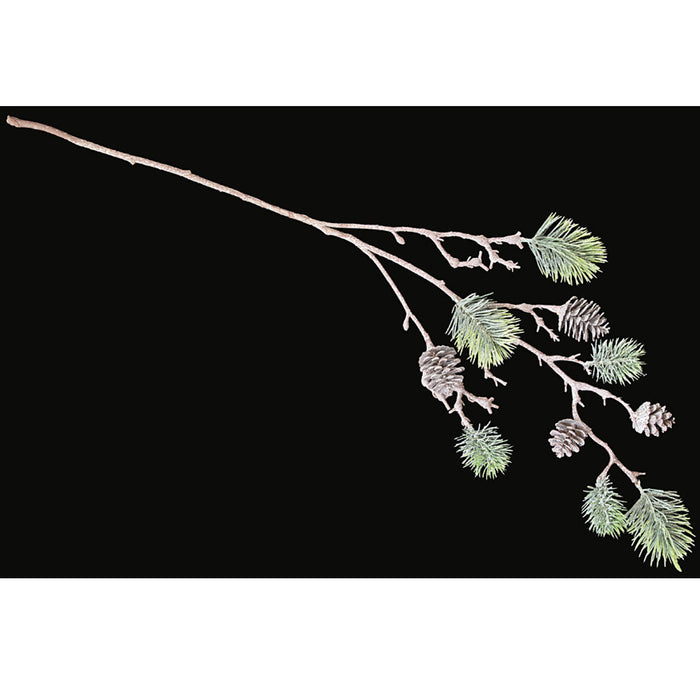 39" Frosted & Glittered Artificial Pine & Pinecone Branch Stem -Brown/Green (Pack of 6) - A-181800