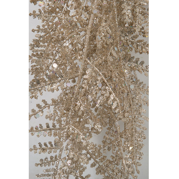 28" Hanging Glittered Artificial Lace Fern Leaf Vine Stem -Champagne/Gold (Pack of 24) - A-182010