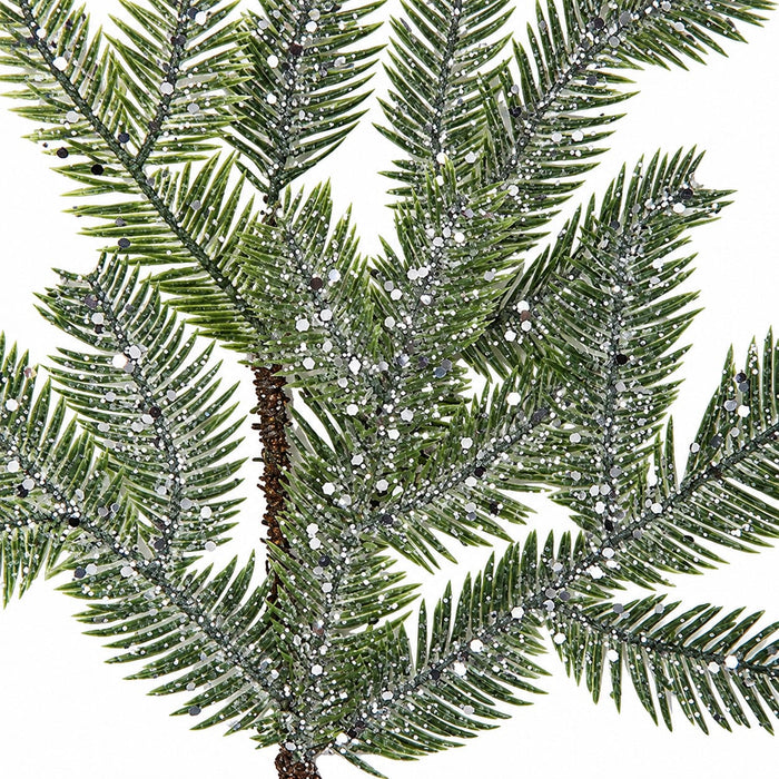 27" Frosted & Glittered Artificial Hemlock Stem -Green/Silver (Pack of 24) - A182310