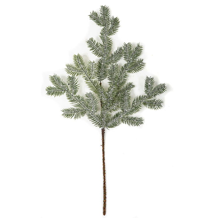 27" Frosted & Glittered Artificial Hemlock Stem -Green/Silver (pack of 24) - A182310