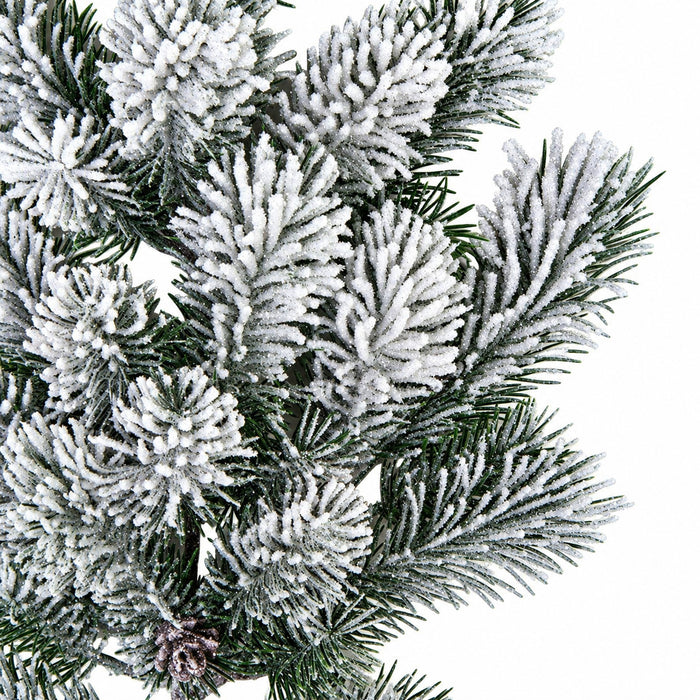 26" Flocked & Glittered Artificial Pine & Pinecone Stem -White/Green (Pack of 12) - A-182970