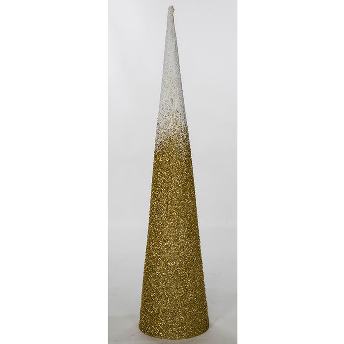 6' Glittered & Beaded Ombre Cone Tree -Gold/White - A184900