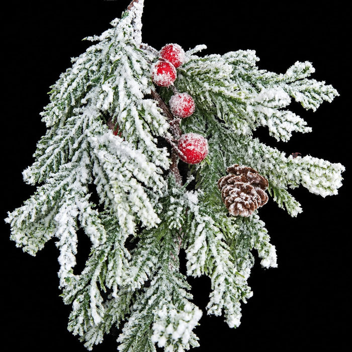 6' Flocked Norfolk Pine, Berry & Pinecone Artificial Garland -White/Green (Pack of 6) - A184980