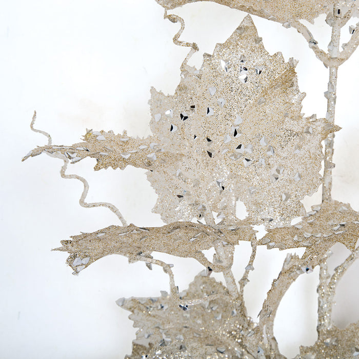 20" Glittered & Sequin Artificial Iridescent Grape Leaf Stem -Champagne/Silver (Pack of 24) - A191620