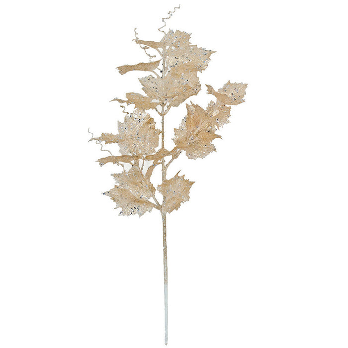 20" Glittered & Sequin Artificial Iridescent Grape Leaf Stem -Champagne/Silver (Pack of 24) - A191620