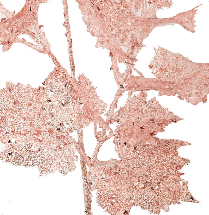 20" Glittered & Sequin Artificial Iridescent Grape Leaf Stem -Pink/Rose (Pack of 24) - A191622