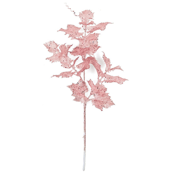20" Glittered & Sequin Artificial Iridescent Grape Leaf Stem -Pink/Rose (Pack of 24) - A191622