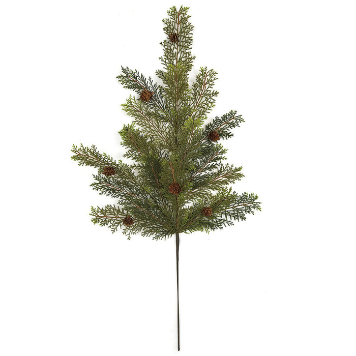 30" Artificial Cedar & Mini Pinecone Stem -Green/Brown (Pack of 12) - A191650