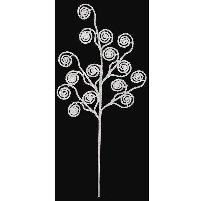 25" Glittered Artificial Curly Stem -White/Silver (pack of 12) - A-192304