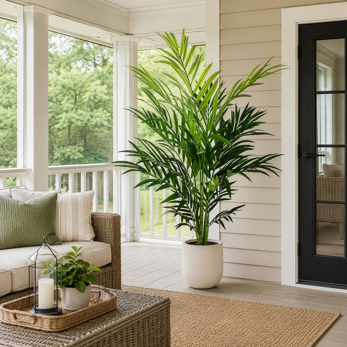 6'6" Soft-Touch Kentia Silk Palm Tree w/Pot -Green - A192550