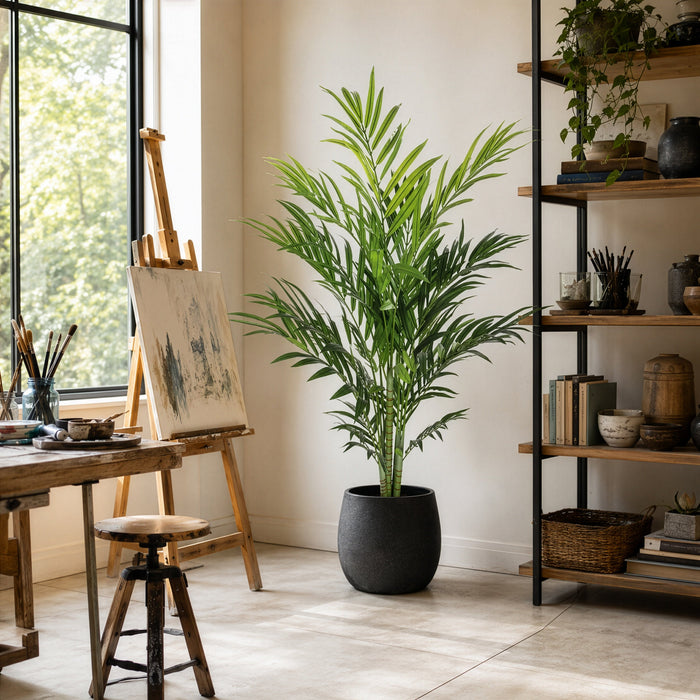 6'6" Soft-Touch Kentia Silk Palm Tree w/Pot -Green - A192550