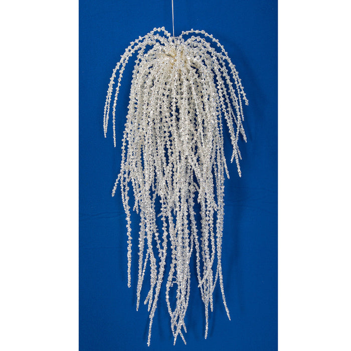 17" Hanging Glittered Artificial Beaded Stem -White/Silver (Pack of 12) - A-193522