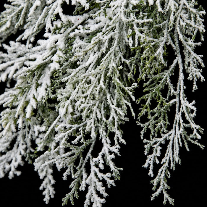 18" Flocked & Glittered Artificial Cypress Stem -White/Green (Pack of 24) - A-193590