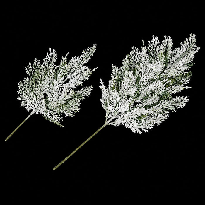 27" Flocked & Glittered Artificial Cypress Stem -White/Green (Pack of 12) - A-193910