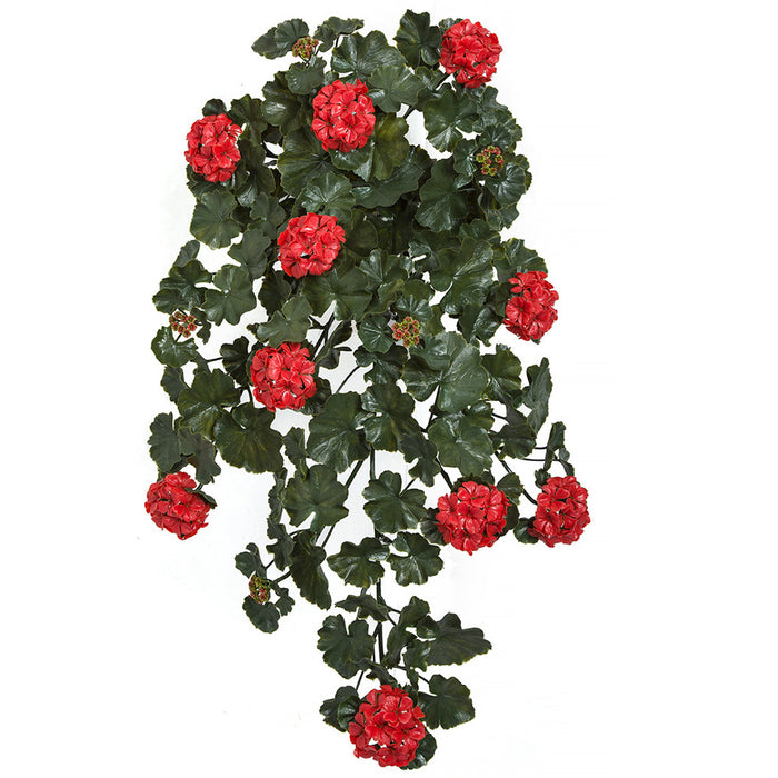 35" UV-Proof Outdoor Hanging Artificial Geranium Flower Bush -Red/Rust (pack of 2) - A194200