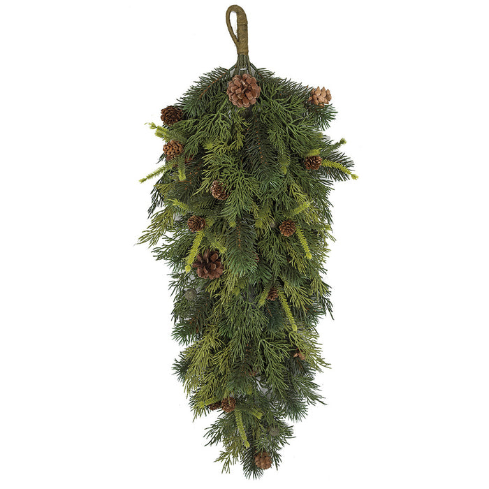 28" Natural Touch Artificial Mixed Pine & Pinecone Teardrop Swag -Green (pack of 4) - A195370