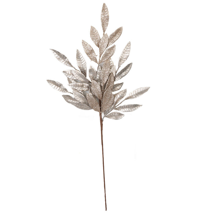 28" Matte Metallic & Glittered Artificial Mixed Bay Leaf Stem -Champagne (pack of 12) - A-200160