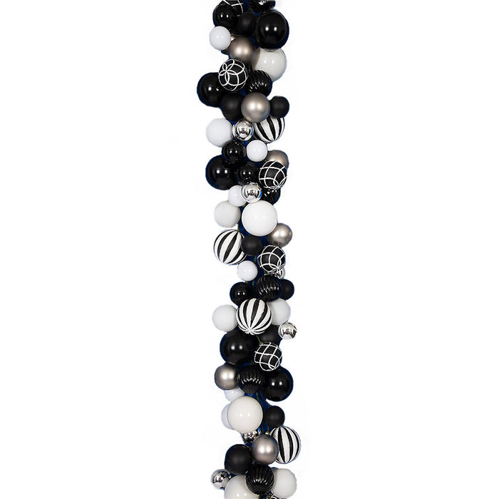 6' Mixed Matte & Reflective Ornamental Ball Garland -Black/White - A200540
