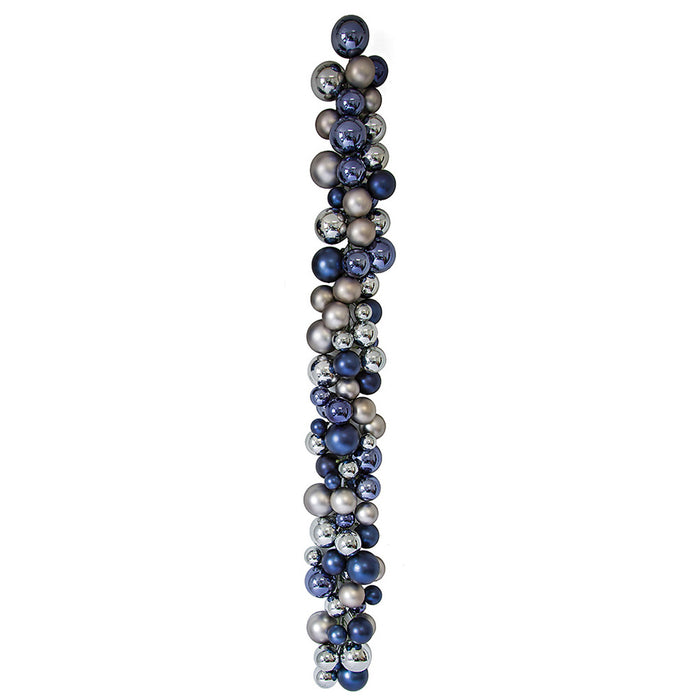 6'Lx8"W Plastic Mixed Reflective & Matte Ball Artificial Garland -Blue/Silver - A200570